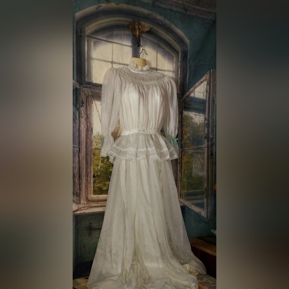 Vintage Gunne Sax Style Prairie Cottagecore Victorian Lace Wedding Maxi Dress